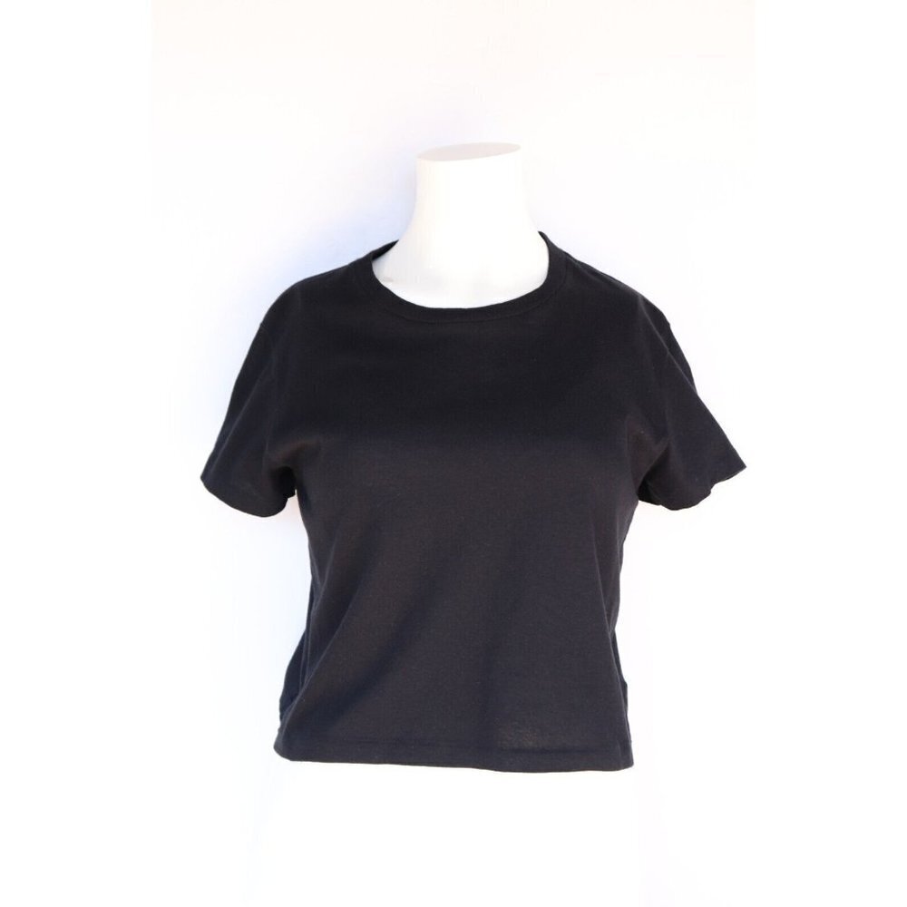 Denim Forum Women's Medium Black The Kate Crop Tee 100% Cotton Cropped T-Shirt